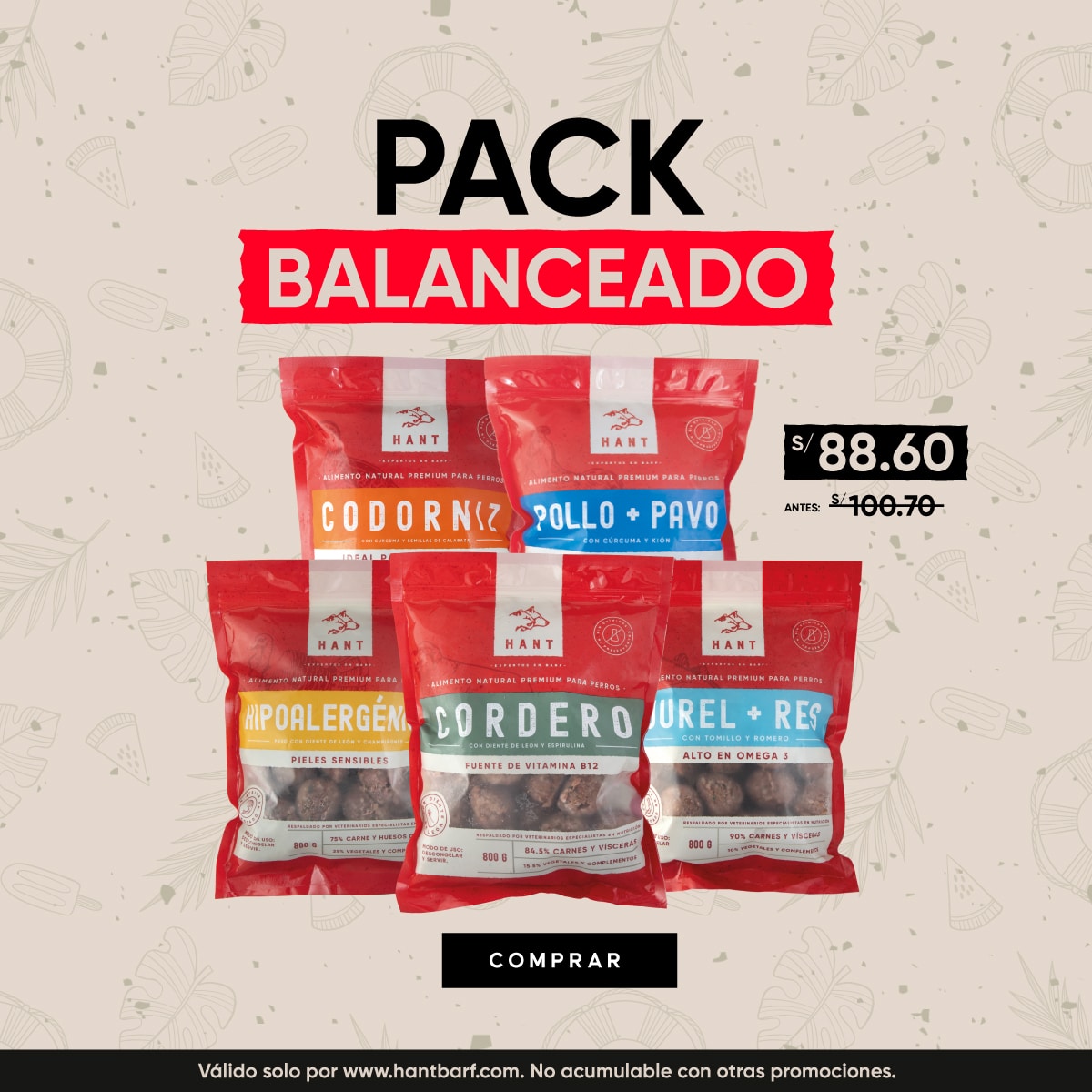 Pack balanceado Hant barf alimento natural para perros